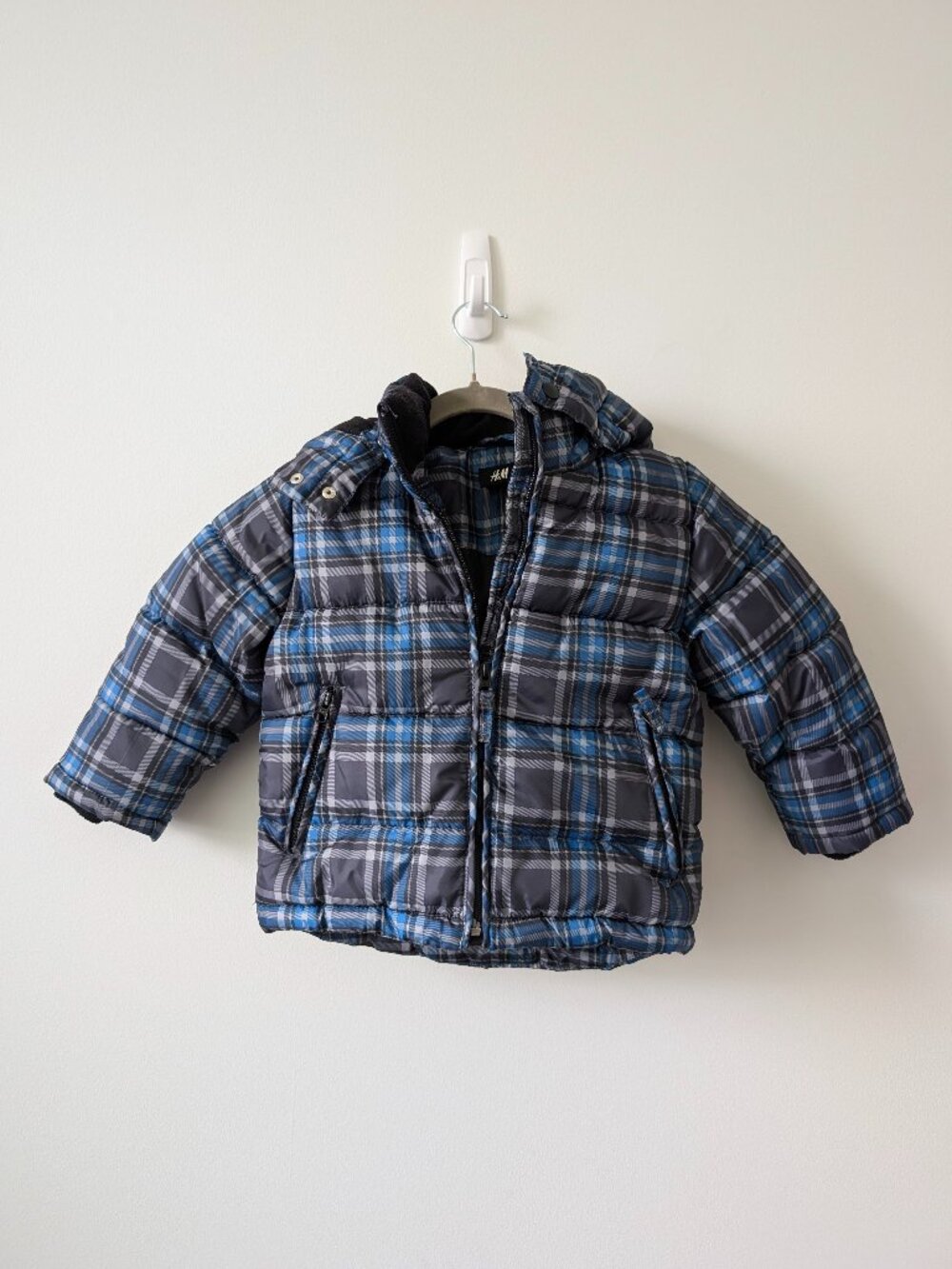 H&M Boys Plaid Hooded Puffer Jacket | Size 3-4Y